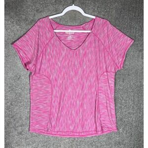 Velocity Athletic Top Womens‎ Size 2X Pink Space Dye Stretch Short Sleeve V-Neck